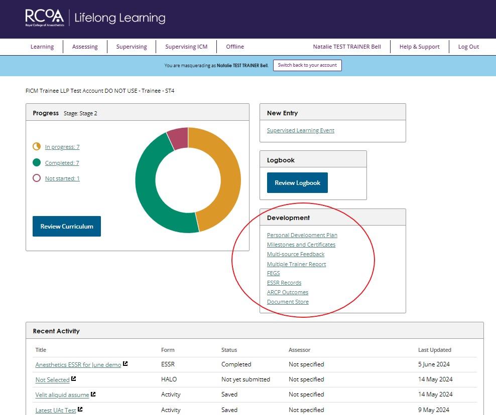 Screenshot demonstrating how to view further anaesthetics evidence at ARCP