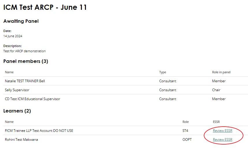 Screenshot demonstrating how to view ICM ESSRs in the FICM LLP