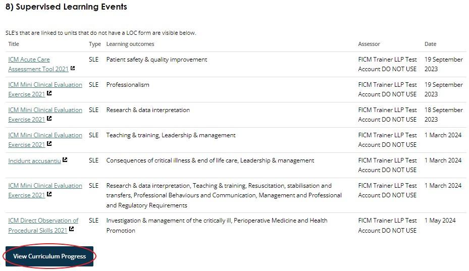 Screenshot about how to view a doctor's ICM Curriculum Progress in the LLP