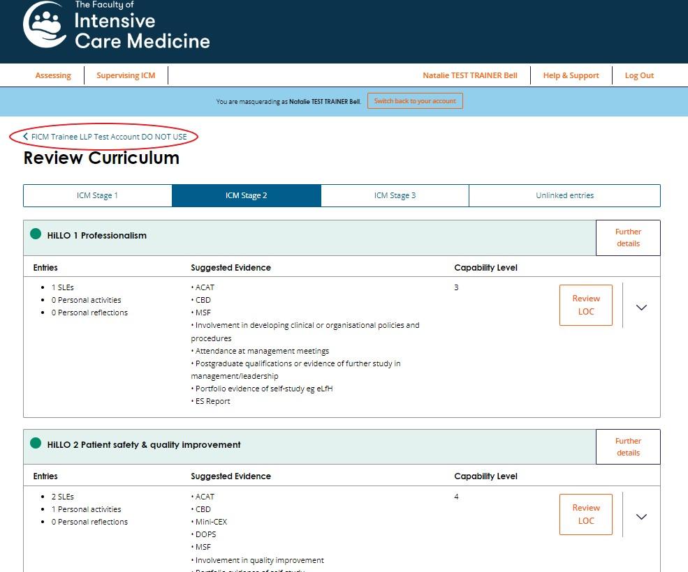 Screenshot demonstrating how to view a doctor's FICM LLP dashboard